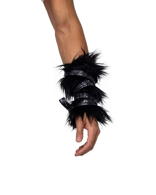 Pair of Black Faux Fur Cuffs - Bite Me Chic