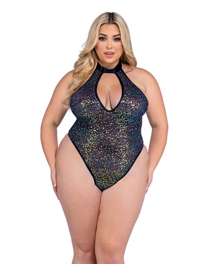 Sequin Fishnet Keyhole Romper