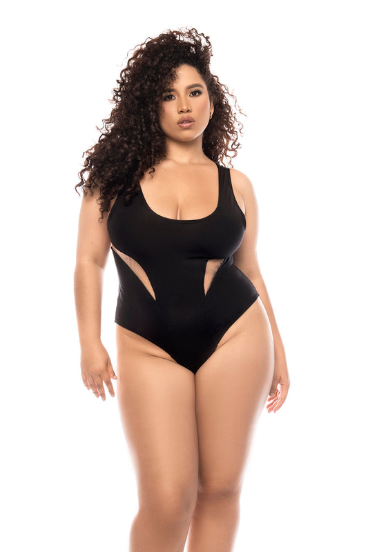 Black Sheer Mesh Cut-Out One Piece Swimsuit Plus Size