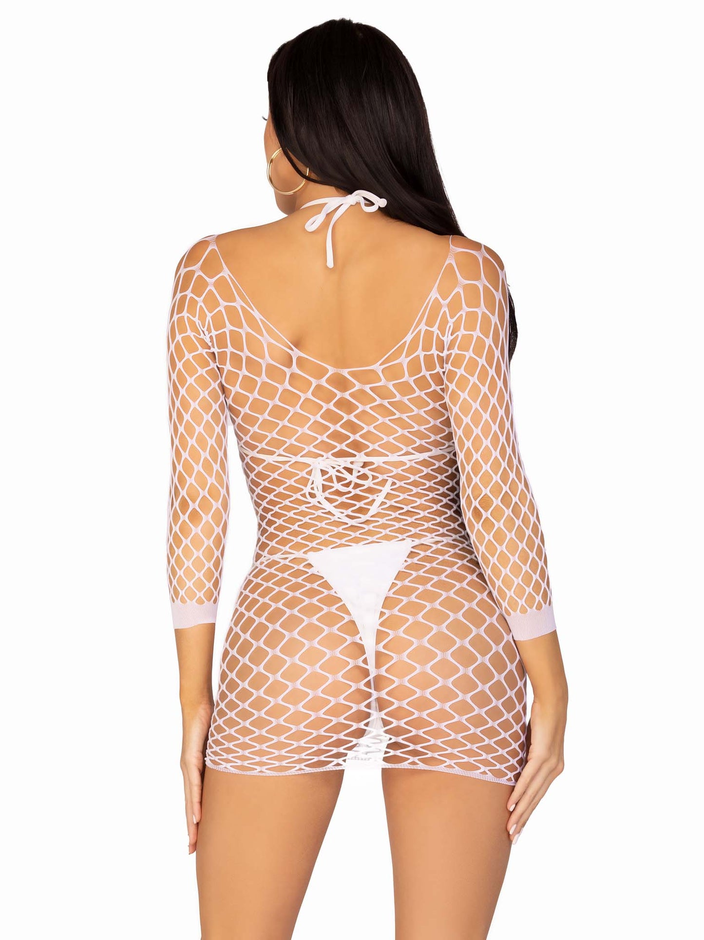 Long Sleeved Fence Net Mini Lingerie Dress