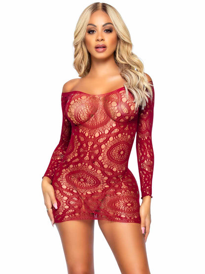 Long Sleeved Crochet Lace Mini Dress