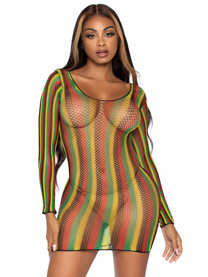 Striped Surrender Fishnet Mini Dress