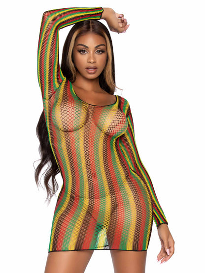 Striped Surrender Fishnet Mini Dress