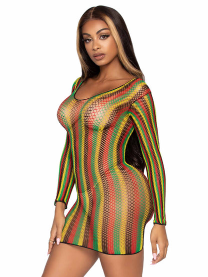 Striped Surrender Fishnet Mini Dress