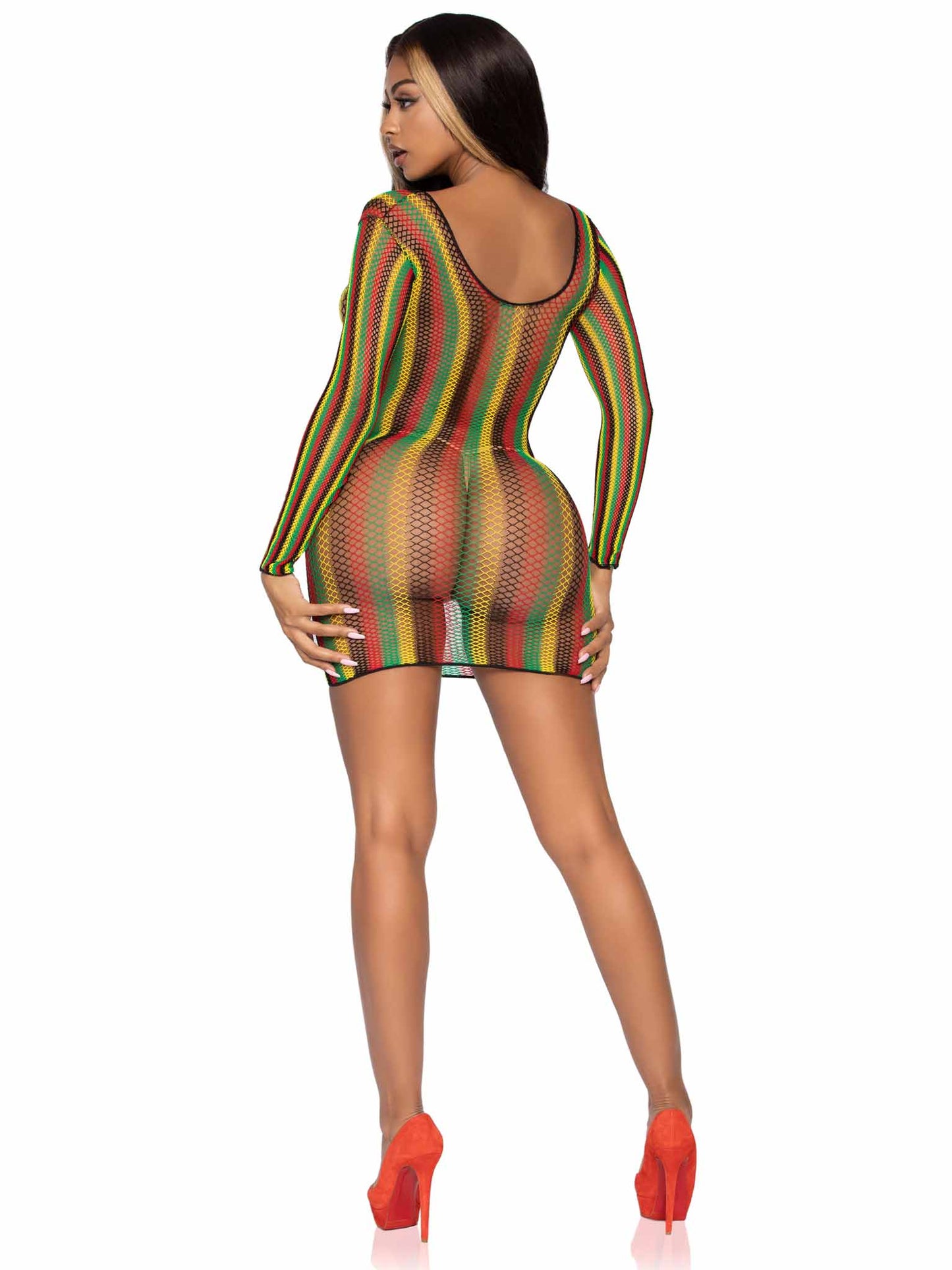 Striped Surrender Fishnet Mini Dress