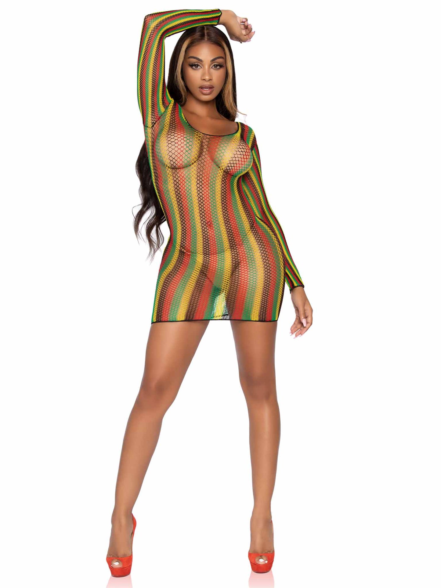 Striped Surrender Fishnet Mini Dress