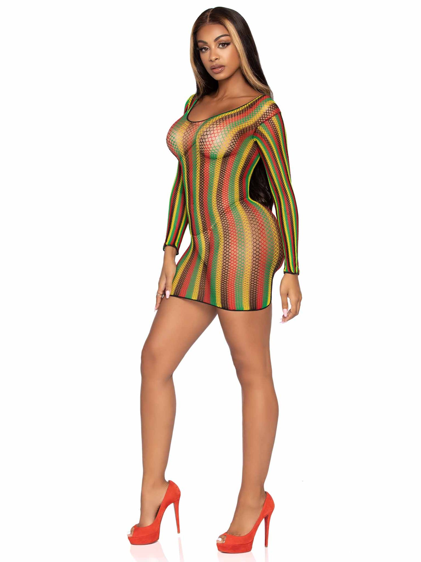 Striped Surrender Fishnet Mini Dress