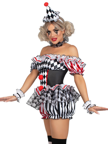 Darling Harlequin 4 Piece Halloween Clown Costume