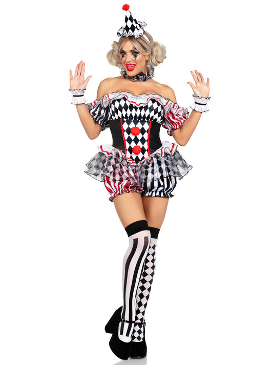 Darling Harlequin 4 Piece Halloween Clown Costume