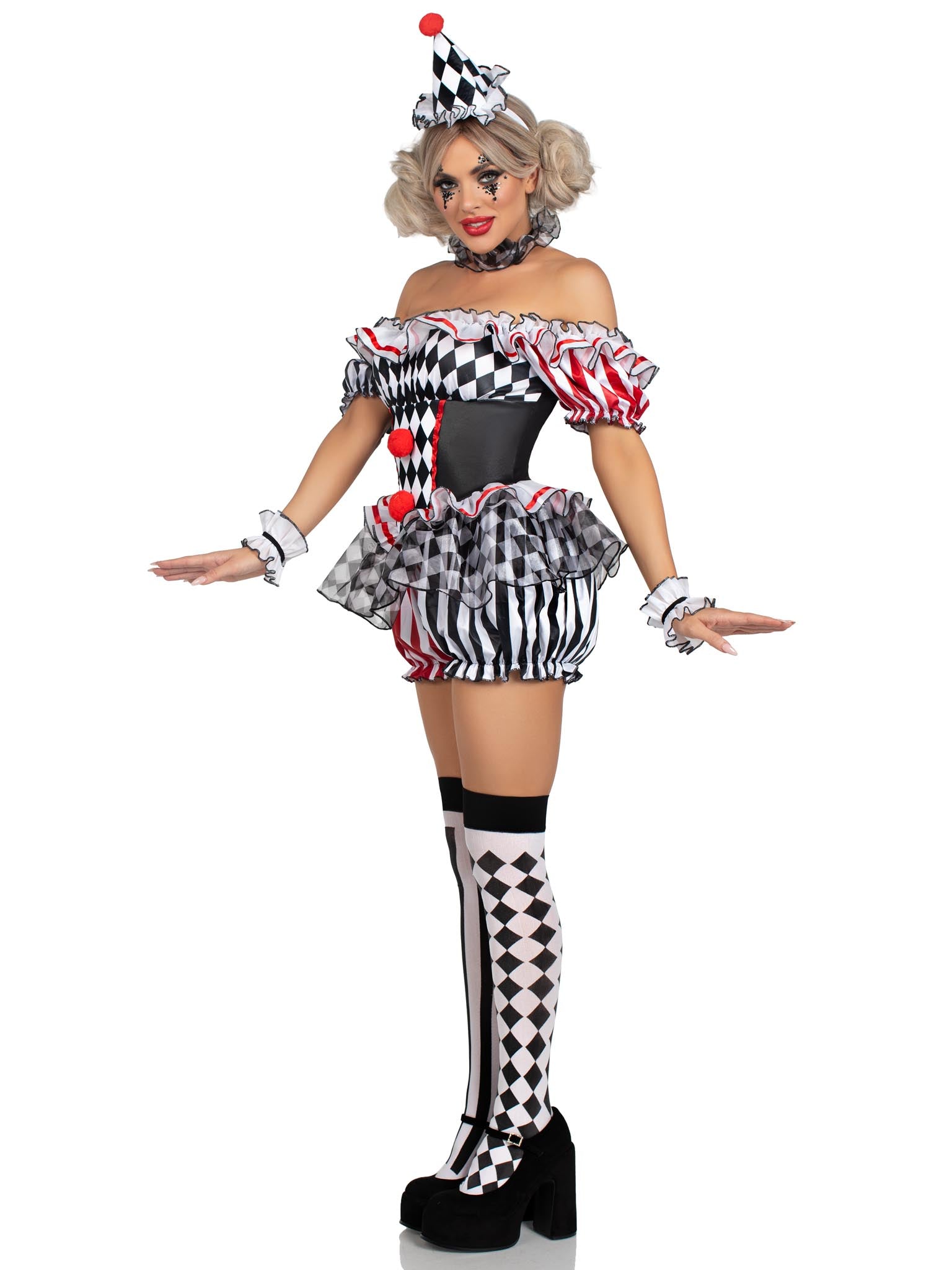 Darling Harlequin 4 Piece Halloween Clown Costume