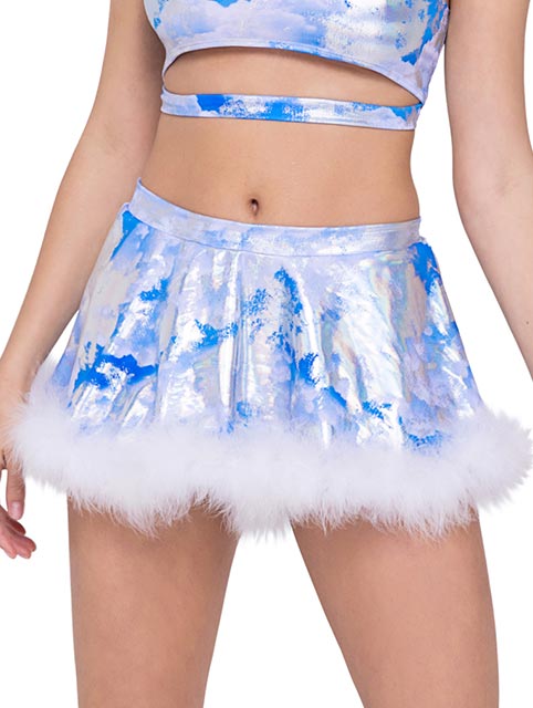 Cloud Print Skirt with Marabou Trim - Bite Me Chic