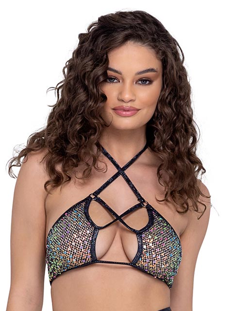 Sequin Fishnet Lace-Up Top - Bite Me Chic