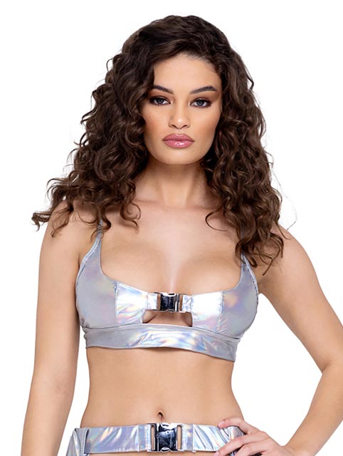 Hologram Crop Top with Buckle Closer - Bite Me Chic