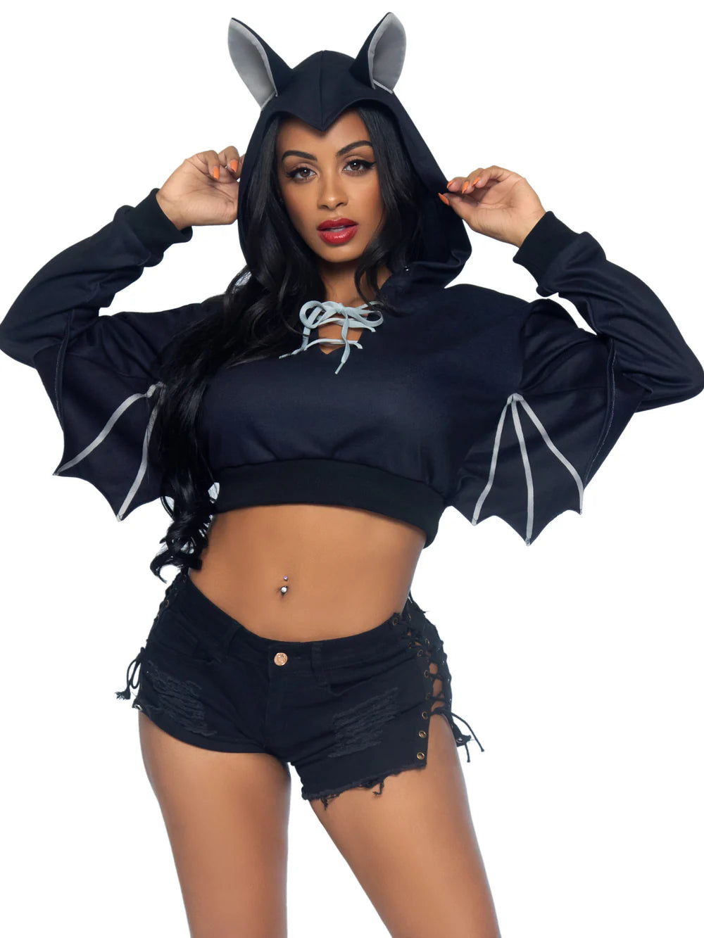 Bat Cropped Hoodie With Wings Halloween Costume