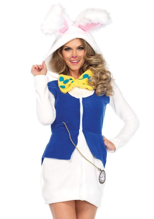 Cozy Womens Furry Hood White Rabbit Halloween Costume