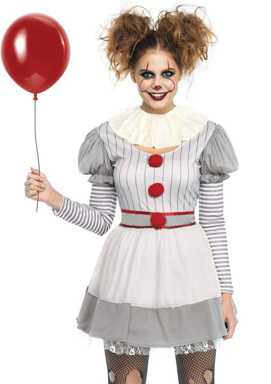 Women's Creepy Clown 2 Piece Halloween Costume