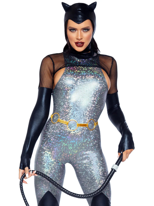 Feline Felon Villain Catsuit 4 Piece Halloween Costume