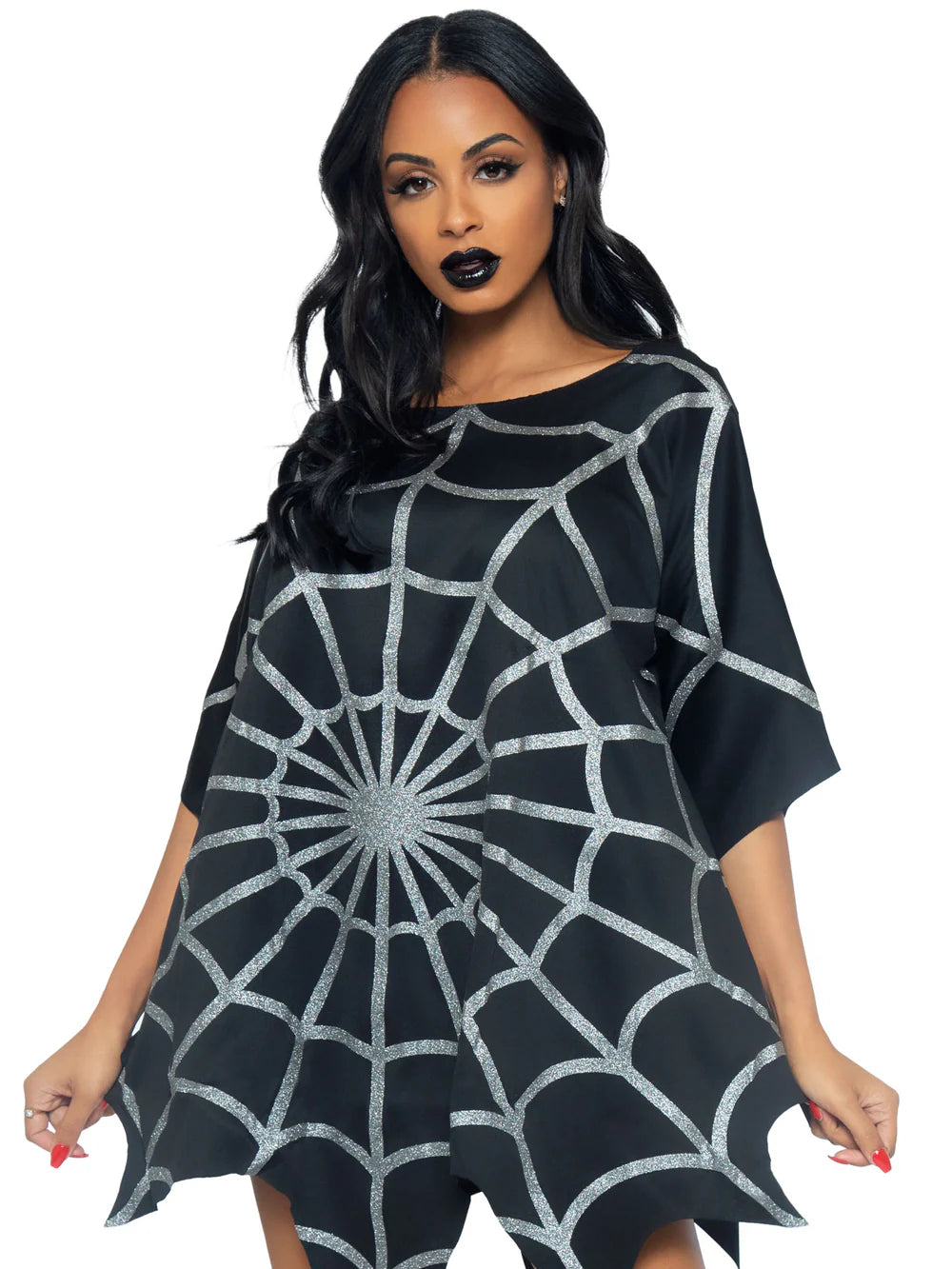 Gothic Glitter Spider Web Halloween Costume Poncho