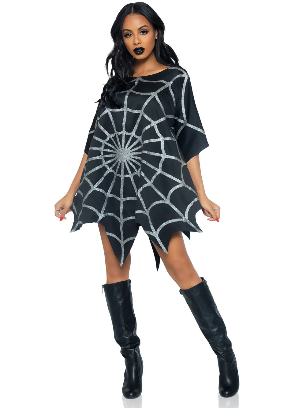 Gothic Glitter Spider Web Halloween Costume Poncho