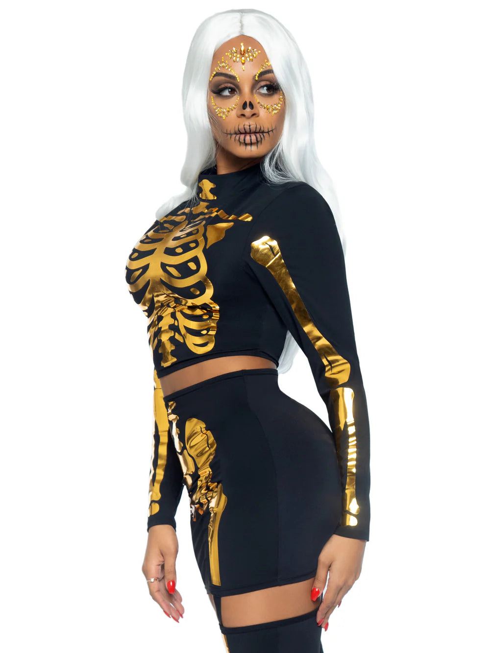 Golden Skeleton Crop Top and Skirt 2 Piece Halloween Costume