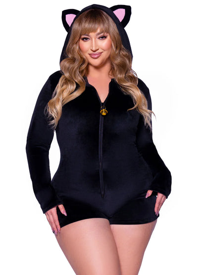 Womens Soft Kitty Cat Romper Plus Size Halloween Costume