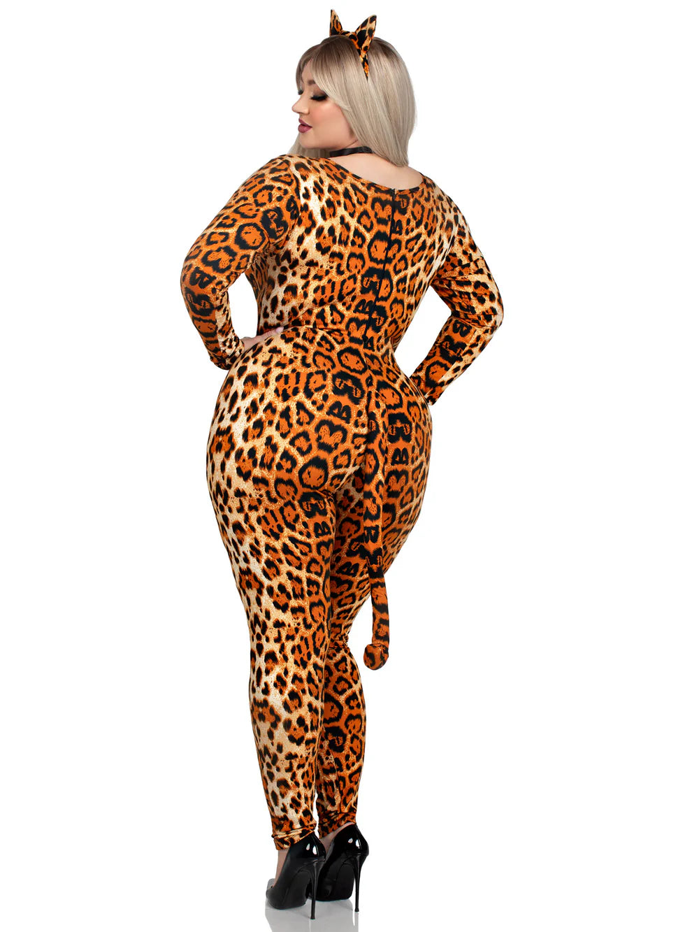 Leopard Print Plus Size Cougar Halloween 3 Piece Costume