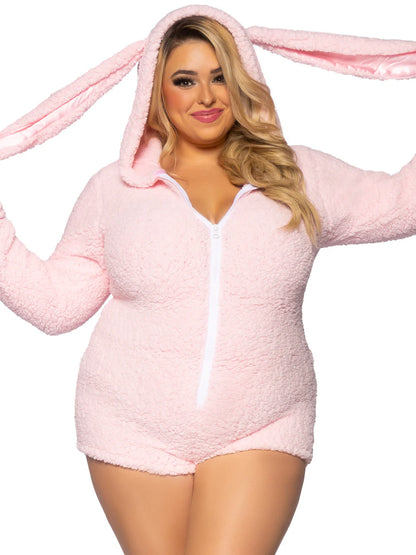 Pink Furry Cuddle Bunny Romper Plus Size Halloween Costume