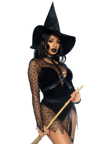 Black Crafty Witch 3 Piece Halloween Costume with Hat