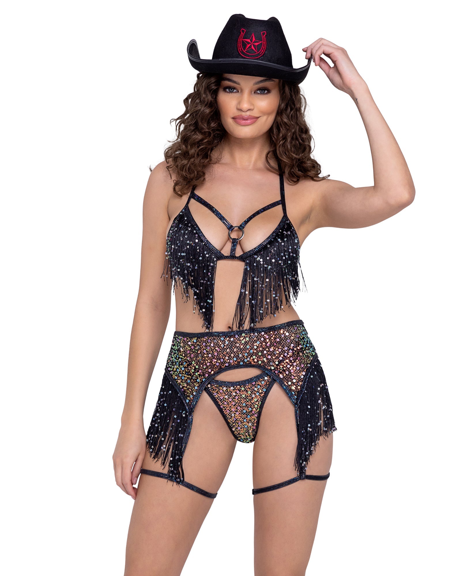 Sequin Fishnet Garter Belt - Bite Me Chic