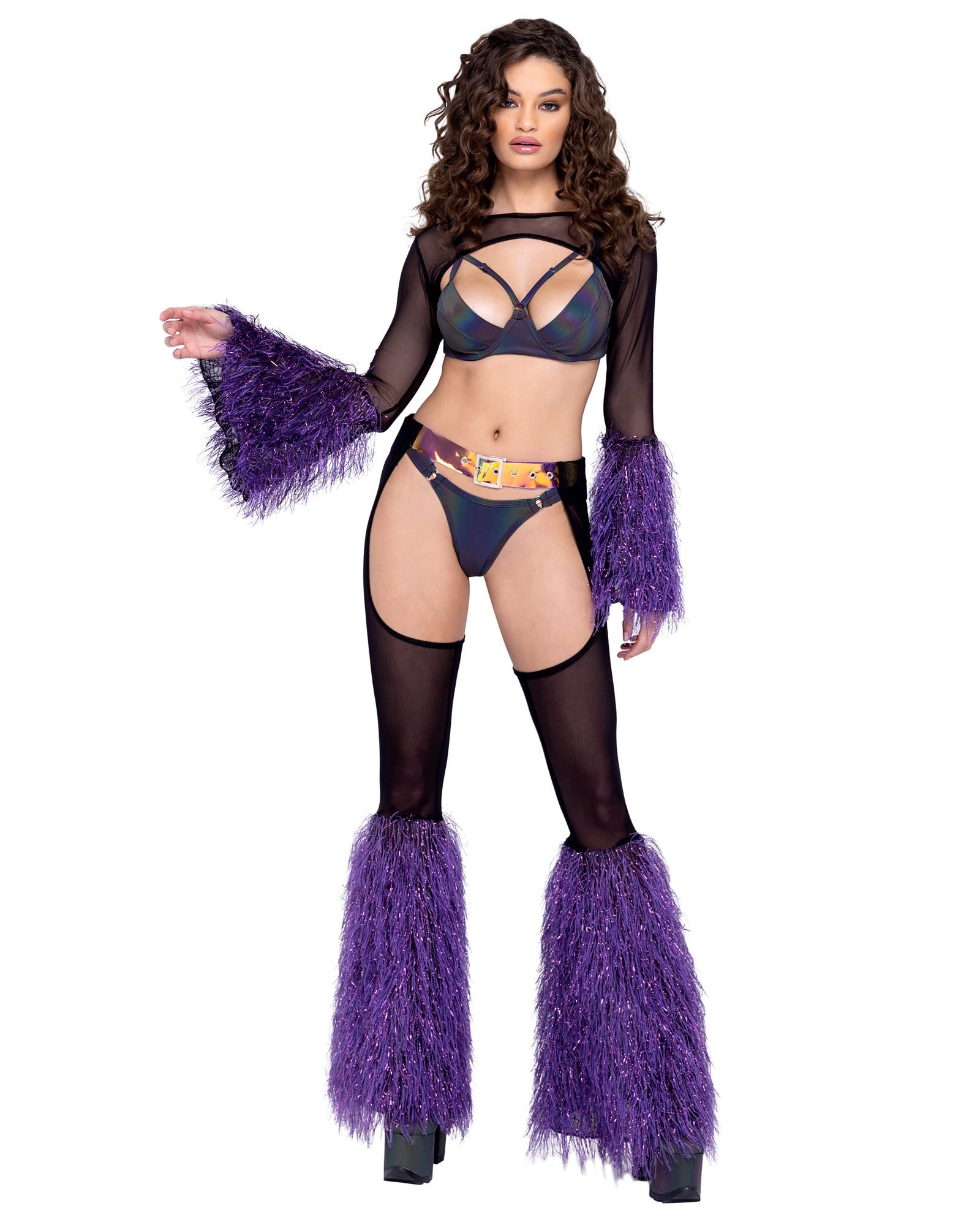 Sheer Chaps with Faux Fur Bell & Belt - Bite Me Chic