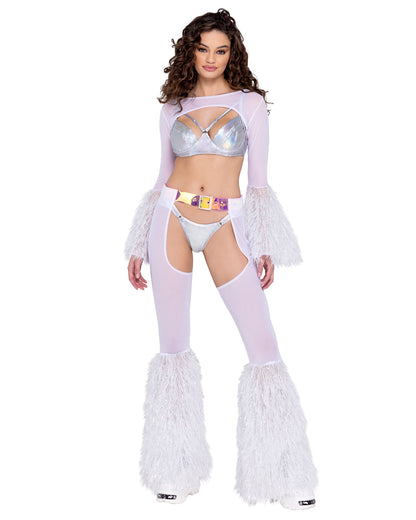 Sheer Chaps with Faux Fur Bell & Belt - Bite Me Chic