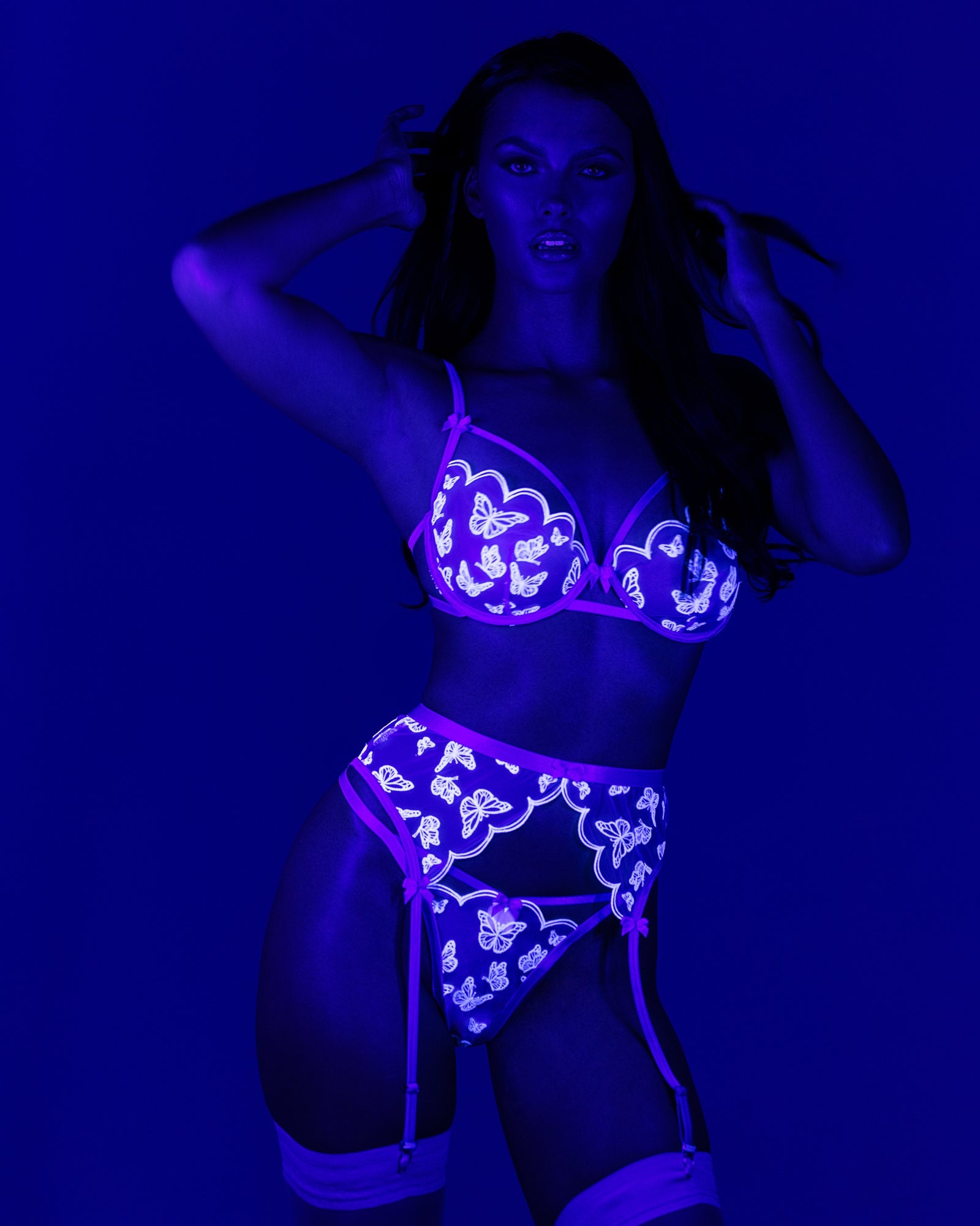 3-Piece Butterfly Glow Lingerie Festival Set - Bite Me Chic