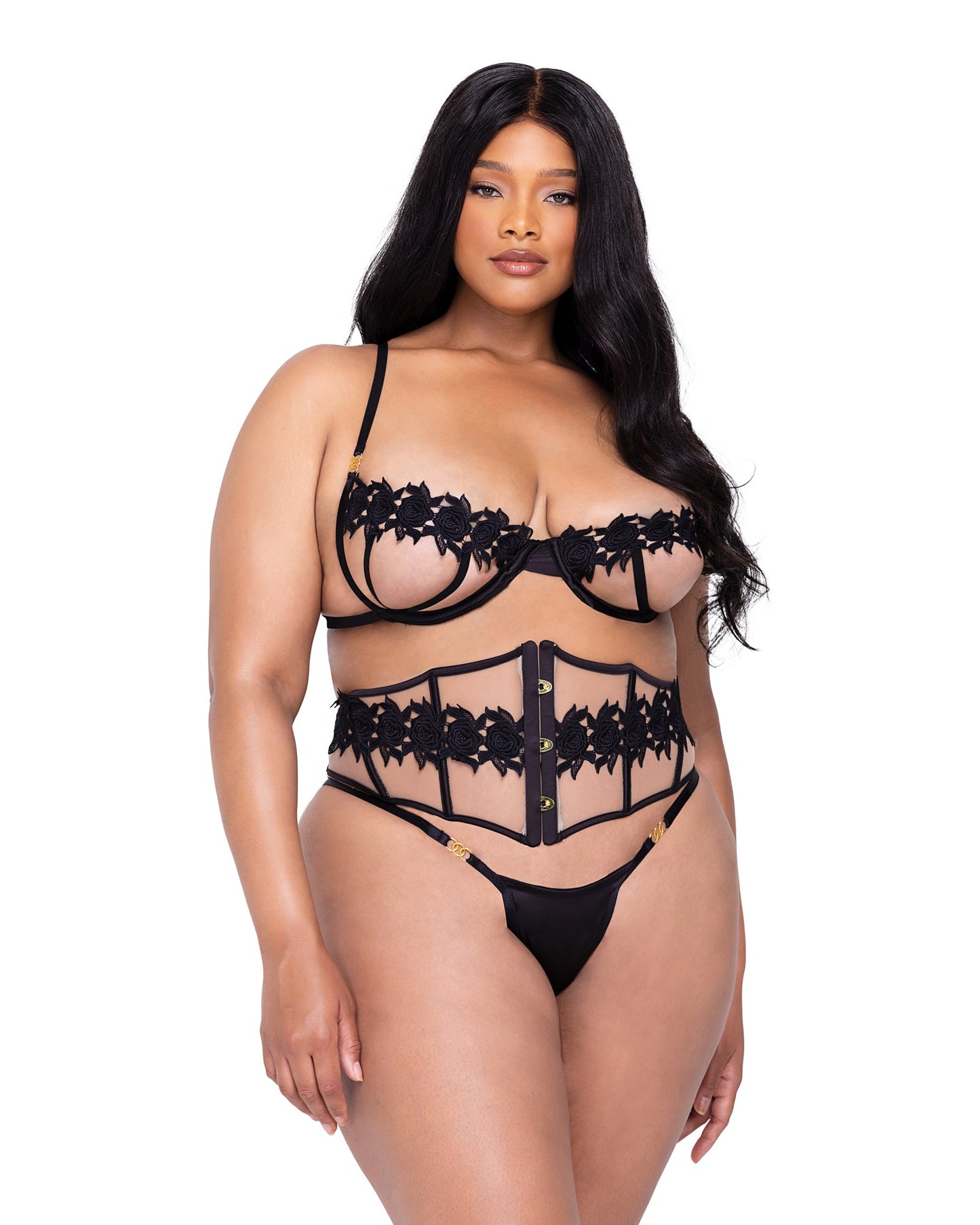 Ebony Rose 3-Piece Waspie Short Set - Bite Me Chic